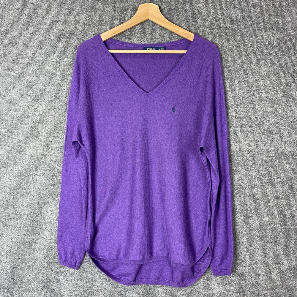 Polo Ralph Lauren V-Neck Sweater Womens M Purple Excellent Cotton Viscose Blend